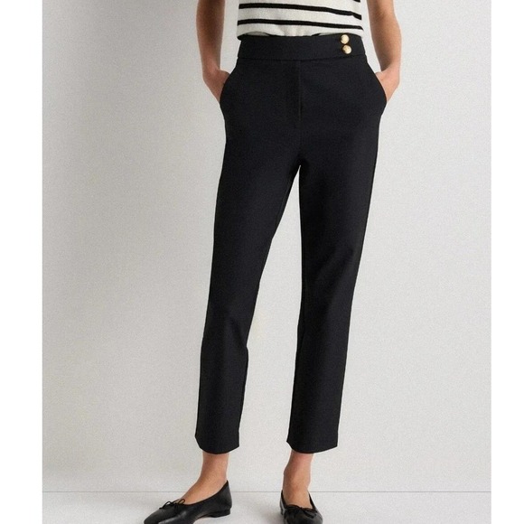 Quince Pants - Quince Ultra-Stretch Scuba Slim Ankle Pants Black Gold Button 8